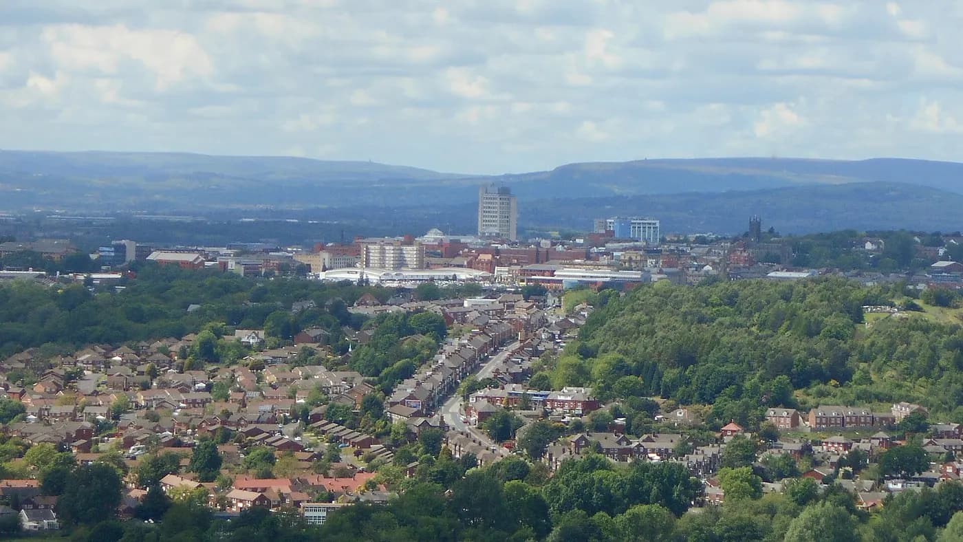 Oldham, Greater Manchester — an area Mazuli supplies aluminium windows and doors to