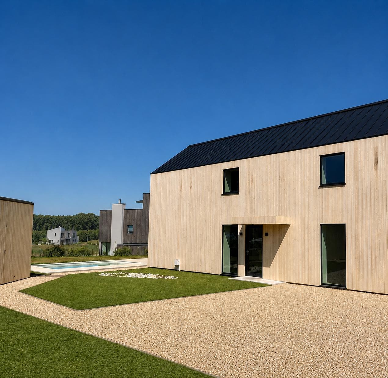 Mazuli aluminium sliding doors on a contemporary timber-clad development